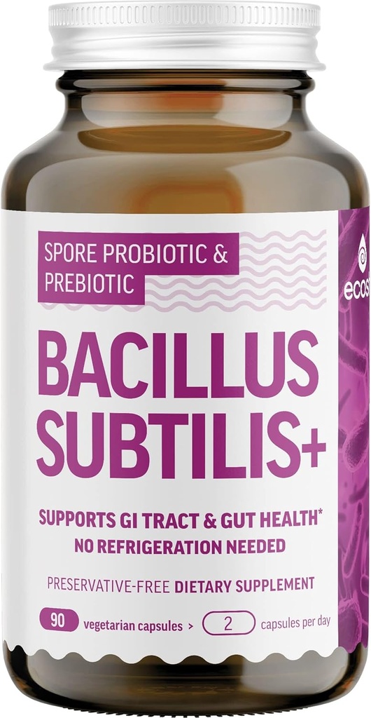 Bacillus Subtilis Spore Based Probiotic - High Potency Strain med Prebiotic for Balanceret Bælte 124; Daily Gut Health & Microbiome Support for Family 124; 6 Billion CFU per dag