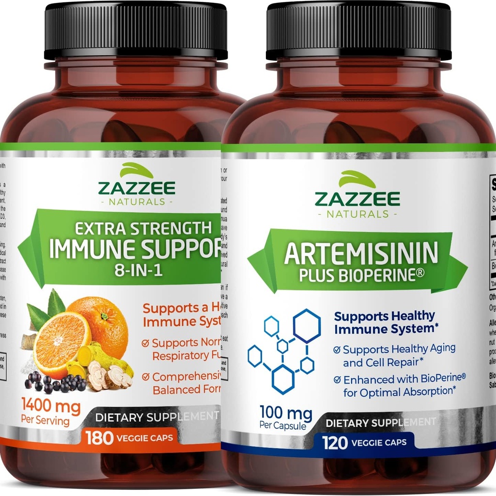 Zazzee Artemisinin kapsler og ekstra styrke 8- in-1 immunsupportkapsler