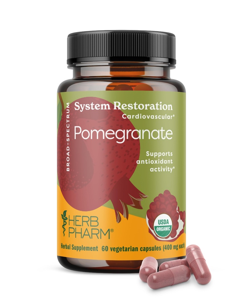 Herb Pharm USDA Organic Pomegranate Capsules for Heart Health Support 124; Antioxidant Activity Support & Heart Health Supplement Certified Organic Pomegranate Extract