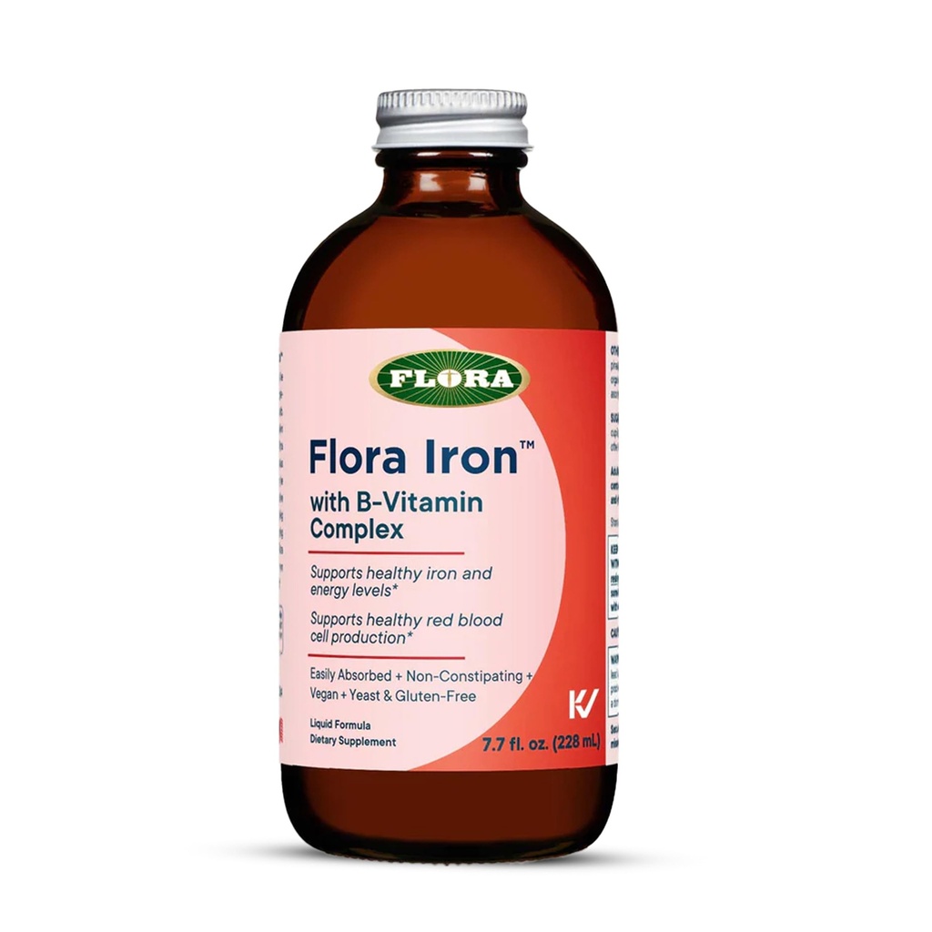 Flora Iron - Vegansk flydende jern supplement med B Vitamin - Tilbud Red Blood Cell & Energy Support - Yeast- Free & Gluten- Free - Lækker Frugtjuice Base - 7,7 fl. oz. Glasflaske