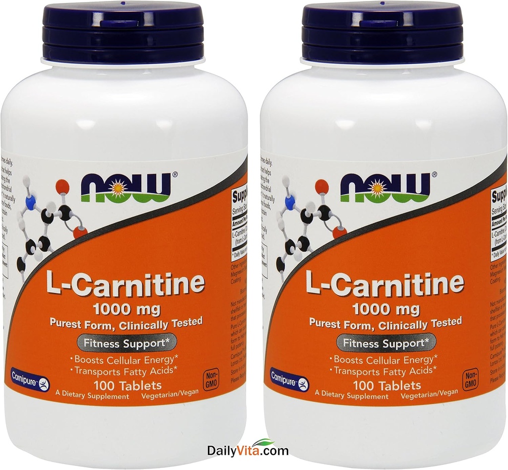 Now Foods L- Carnitin Tartrate 1000mg, 100 tabletter (pakke med 2)