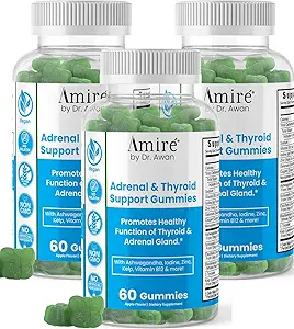 Amire af Dr. Awan Thyroid Support Gummies, fremmer sund funktion af Thyroid, Kelp, Selenium & Ashwagandha at forbedre energi, Immunitet, Metabolisme, 180ct, 90day Supply