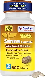 GenCare Senna Laxative 600 tabletter Senna 8, 6 mg tabletter med naturlige sennesider Safe & Effective; 124; Generisk til Senokot