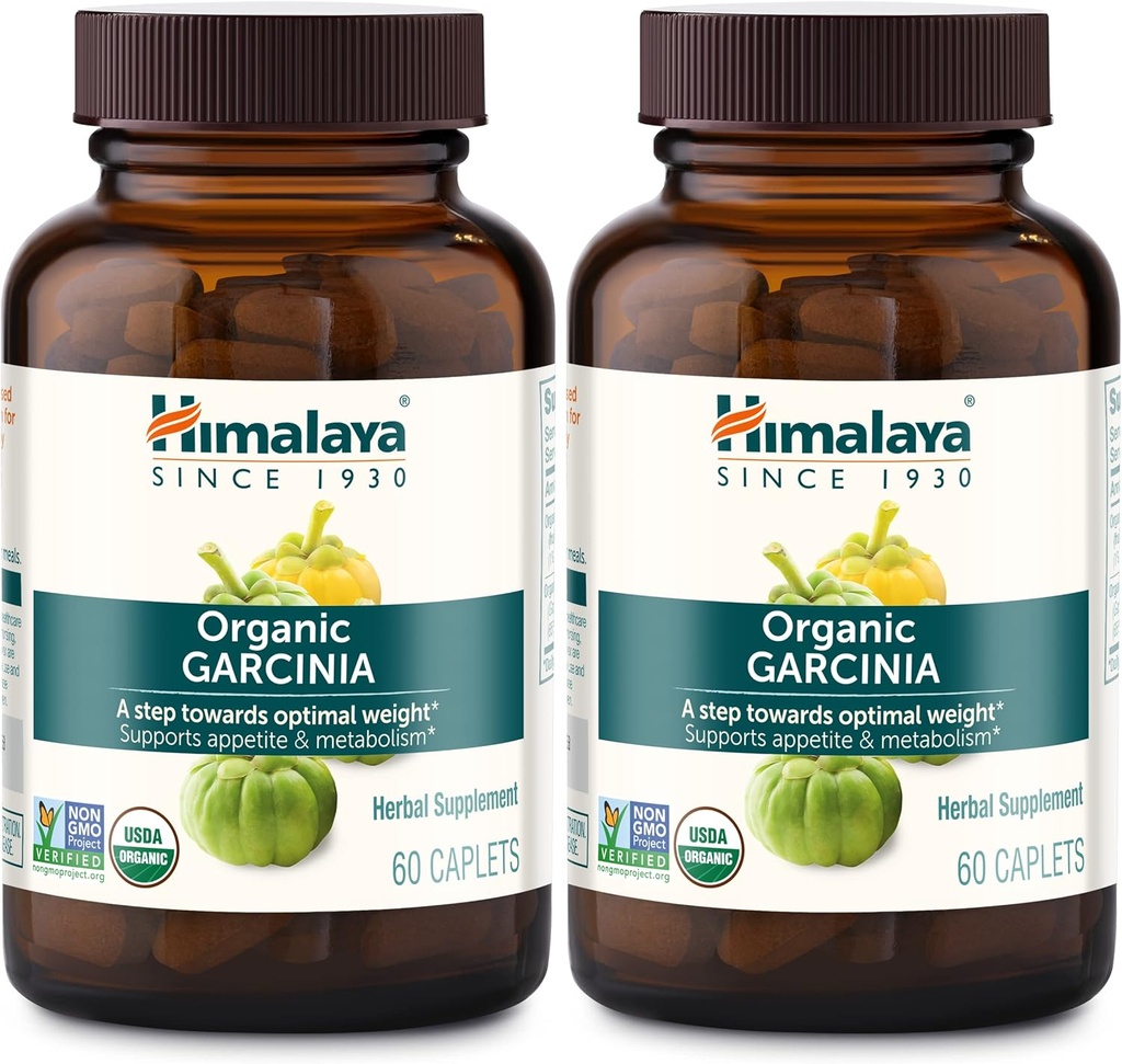 Himalaya Organic Garcinia Cambogia Herbal Supplement, Appetite Support, Lipid Metabolism, Weight Support, USDA Organic, Non-GMO, Vegan, 600 mg, 60 Plant-Based Caplets, 2 Pack