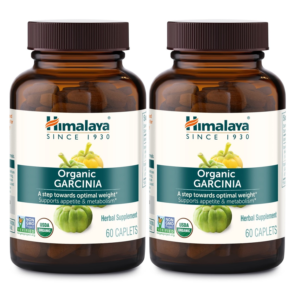 Himalaya Organic Garcinia Cambogia Herbal Supplement, Appetite Support, Lipid Metabolisme, Vægt Support, USDA Organic, Non- GMO, Vegan, 600 mg, 60 Plantbaserede Caplets, 2 Pack