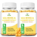 Sea Moss Gummies for voksne og børn, 2000mg Raw Seamoss, Bladderwrack, Burdock Root, Elderberry, Pepper, C-vitamin & D3, Zink støtter immunsystemet & Boost Energy (2-Pack)