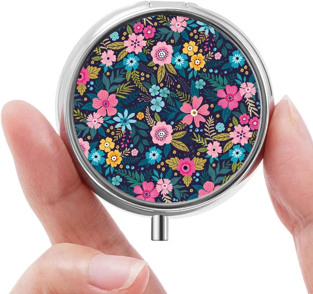Mini Pill Box, Lille Pill Box, Bærbar Pill Box, Cute Pill Organizer for Vitaminer, Medicin, Fiskeolie og Kosttilskud (Floral)