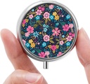 Mini Pill Box, Lille Pill Box, Bærbar Pill Box, Cute Pill Organizer for Vitaminer, Medicin, Fiskeolie og Kosttilskud (Floral)
