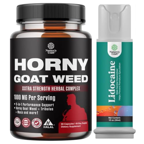Bundle of Horny Geat Weed for mænd med sort Maca Root, Tongkat Ali, Saw Palmetto & Panax Ginseng Uddrag og Lidocain Desensitizing Topical Spray Climax Control - Boost Endurance og Stamina