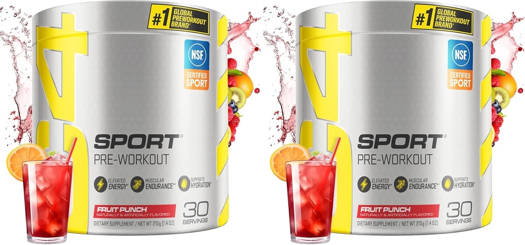 Cellucor C4 Sport Pre Workout Powder Fruit Punch - NSF Certified for Sport Note 124; 30 Servering, Packaging May Vary. (Pakke af 2)