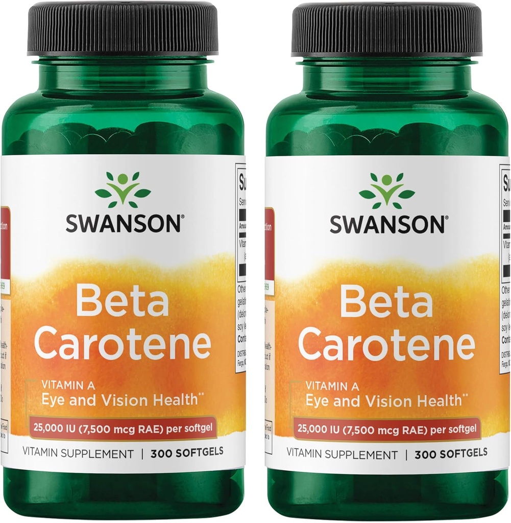 Swanson Beta- Caroten Vitamin A 25000 IE Skin Eye Immunsystem Sundhed Antioxidant Support 7500 mcg 300 Softgels Count (2 Pack)