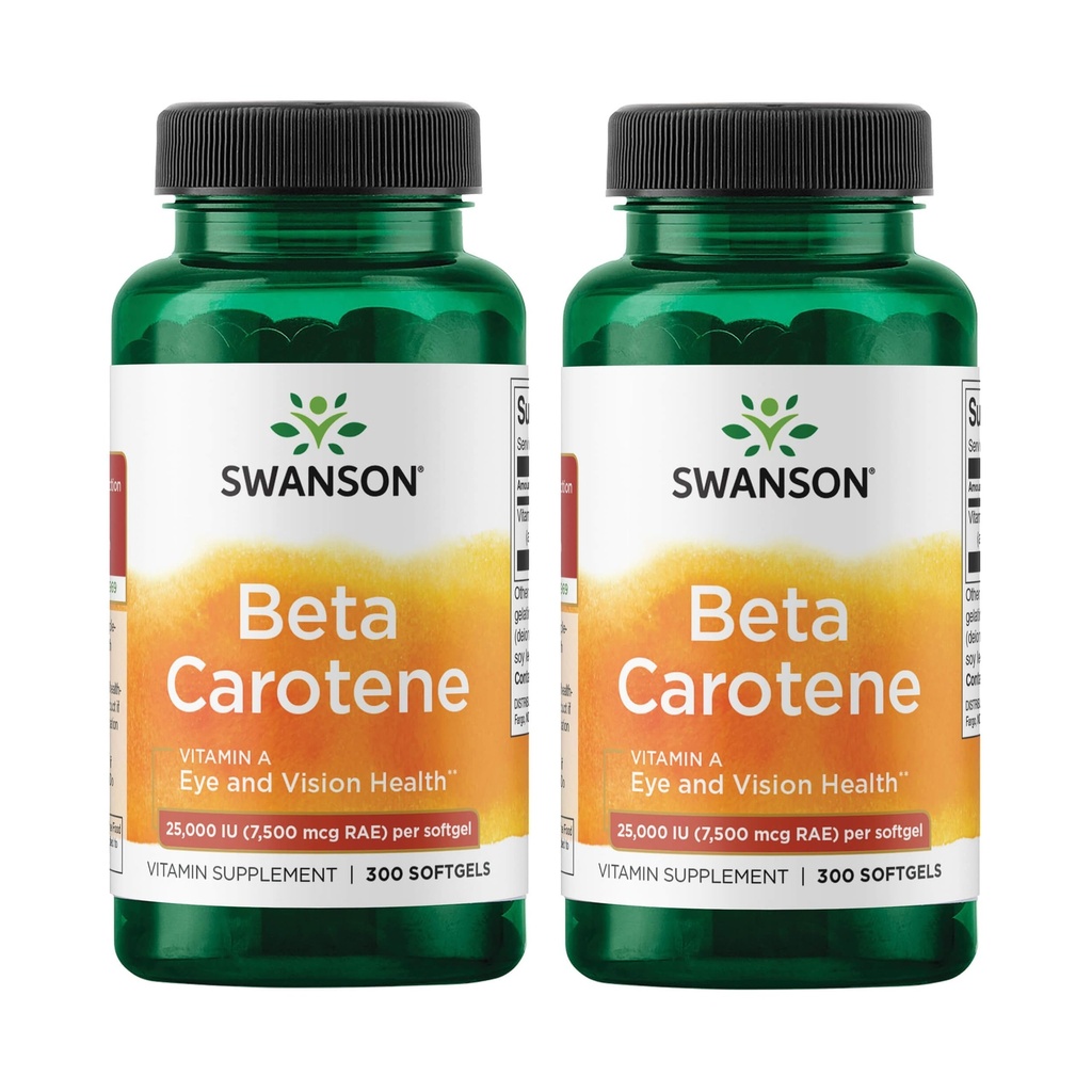 Swanson Beta- Caroten Vitamin A 25000 IE Skin Eye Immunsystem Sundhed Antioxidant Support 7500 mcg 300 Softgels Count (2 Pack)