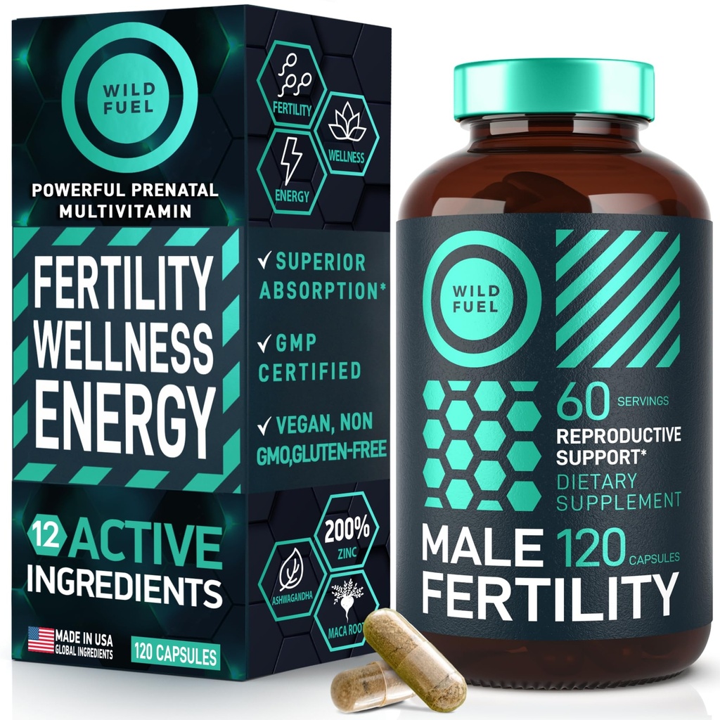 Fertilitet Kosttilskud til mænd Prenatal Vitamin - Maca Root, Ashwagandha, Zink, Plus Naturals - Konception for ham Mænd Fertilitet Vitaminer og Mand Fertilitet Support - 120 Caps til 2 Måneder