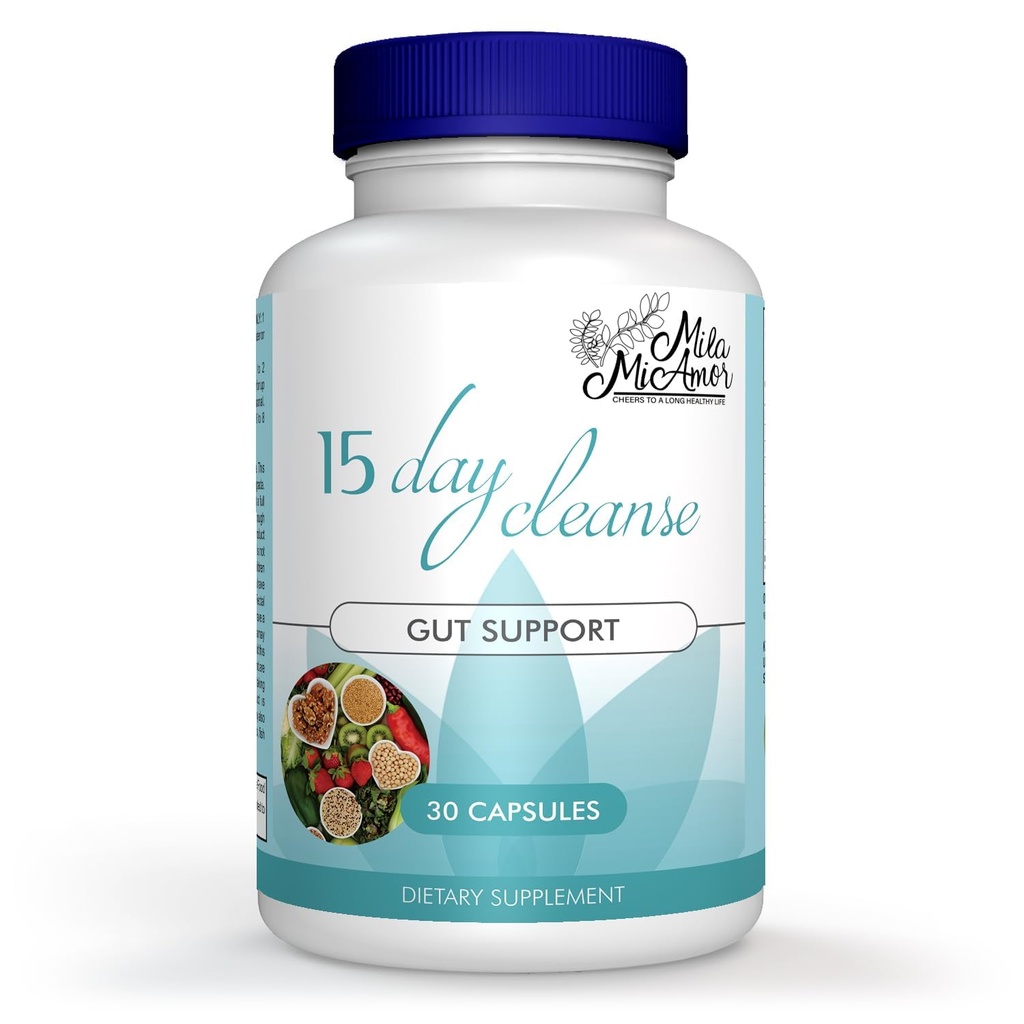 Mila Miamor 15 Day Cleanse - Gut og Colon Support - Avanceret Gut Cleanse Detox til kvinder og mænd med Senna, Cascara Sagrada & Psyllium Husk - Non- GMO - Made in USA - 30 Kapsler