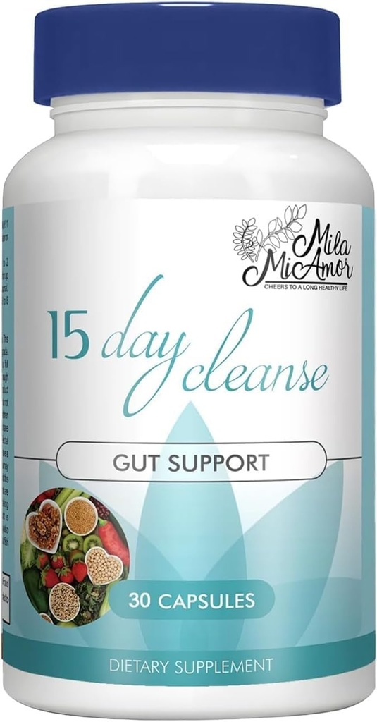 Mila Miamor 15 Day Cleanse - Gut og Colon Support - Avanceret Gut Cleanse Detox til kvinder og mænd med Senna, Cascara Sagrada & Psyllium Husk - Non- GMO - Made in USA - 30 Kapsler