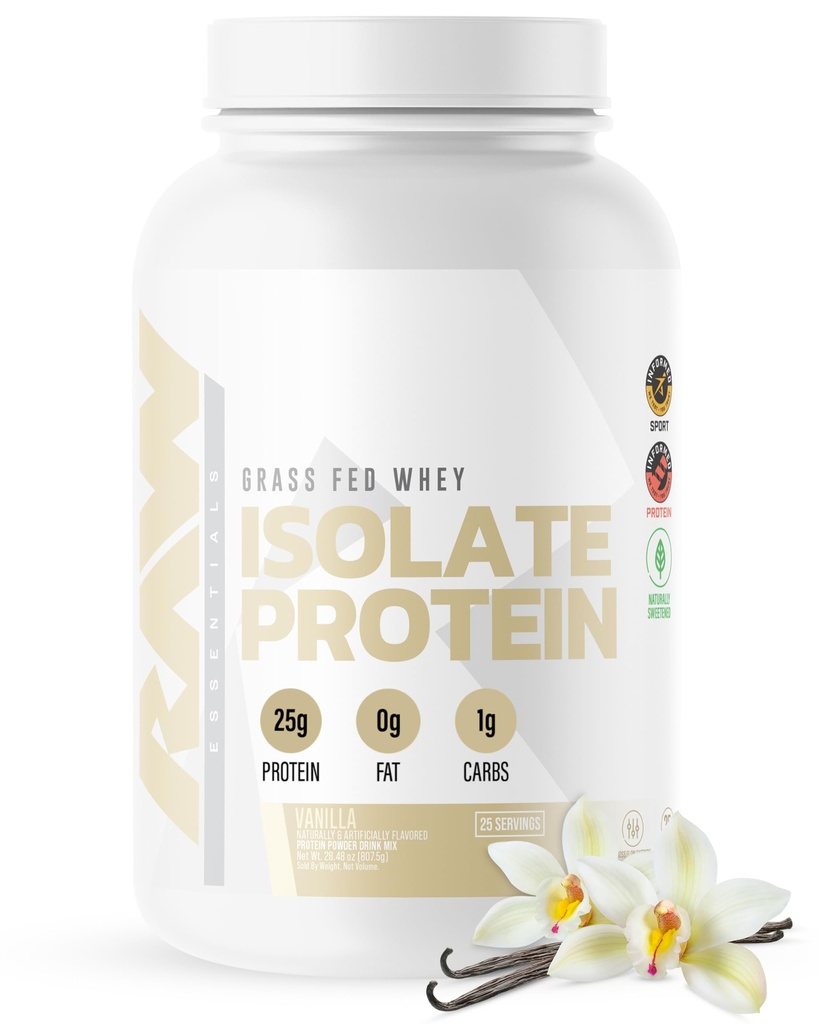 RAW Whey Isolate Protein Powder, Vanilla (CBUM Itholate) - 100% Grass- Fed Sport Nutrition Powder for Muscle Growth & Recovery - Low- Fat, Lav Carb, naturligt smag - 25 Serveringer