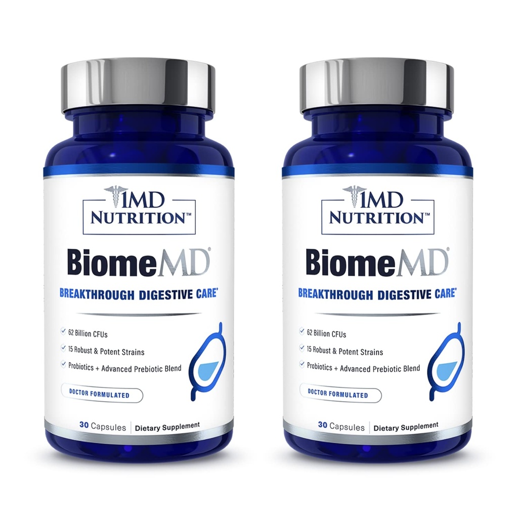 1MD Nutrition BiomeMD Probiotika Note 124; 62 Millioner CFU 'er, 15 Omfattende Protogs - Pro & Prebiotics