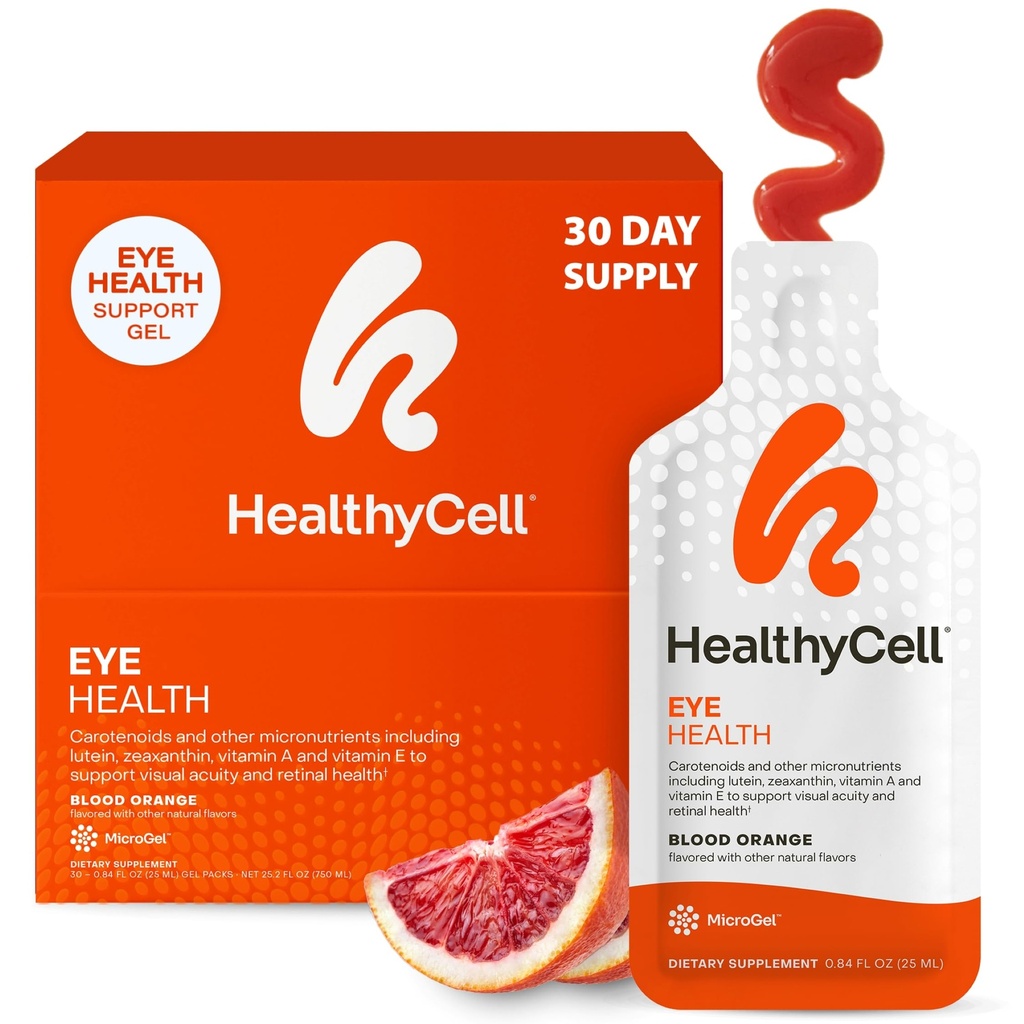 Healthycell Eye Health Daily Liquid Supplement - Eye Vitaminer & Min med Lutein, Zeaxanthin, Astaxanthin & Beta Caroten til Syn Care & Macular Support - 30 Gel pakker