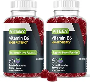 Viteey vitamin B6 Gummies - Energi, Nerve & Mood Support - B6 Vitamin 100mg - Vegan, Gluten Free, GMO Free - 120 Greve