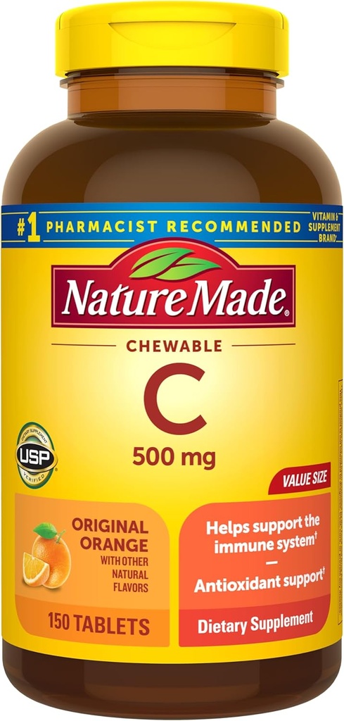 Nature Made C-vitamin 500 mg Chewables, Orange, 150 ct
