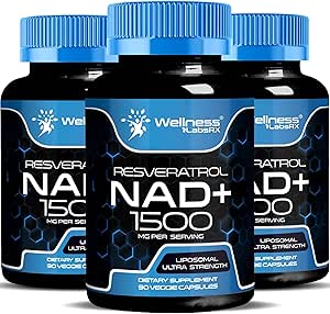 WELLENess LASSRX NAD Supplement, 1500mg - Liposomal NAD + Supplement med Resveratrol, NAD Plus Boosting - Support Cellular Health & Sund Aging - Ultra Strength Capsules, USA Made - 3 Pack