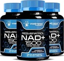 WELLENess LASSRX NAD Supplement, 1500mg - Liposomal NAD + Supplement med Resveratrol, NAD Plus Boosting - Support Cellular Health & Sund Aging - Ultra Strength Capsules, USA Made - 3 Pack