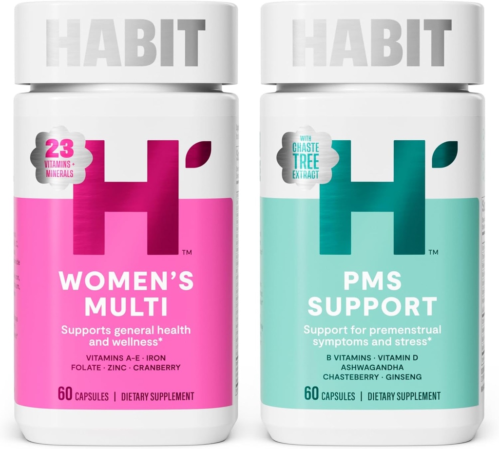 Habit in Sync Bundle - Kvinder Multi (60 kapsler) + PMS Support (60 kapsler), Understøtter generel sundhed & wellness, fremmer en sund mad, ikke GMO