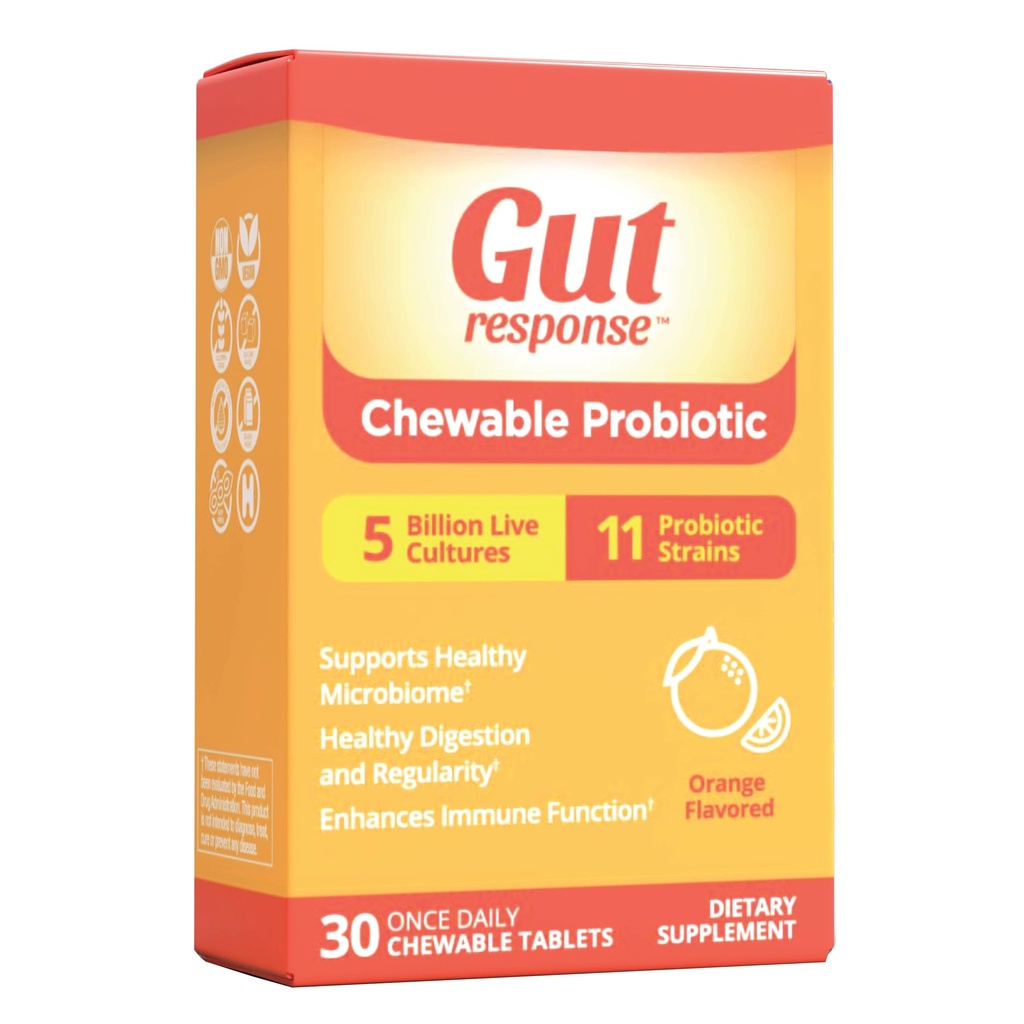 Chewable Probiotic for Mænd & Kvinder, Sletter ned fordøjelsesfremmende aging, Øger immunsystemet, Non-GMO, Gluten Free & Soy Free, 5 milliarder CFU, 30 tyggetabletter, Orange Flavor