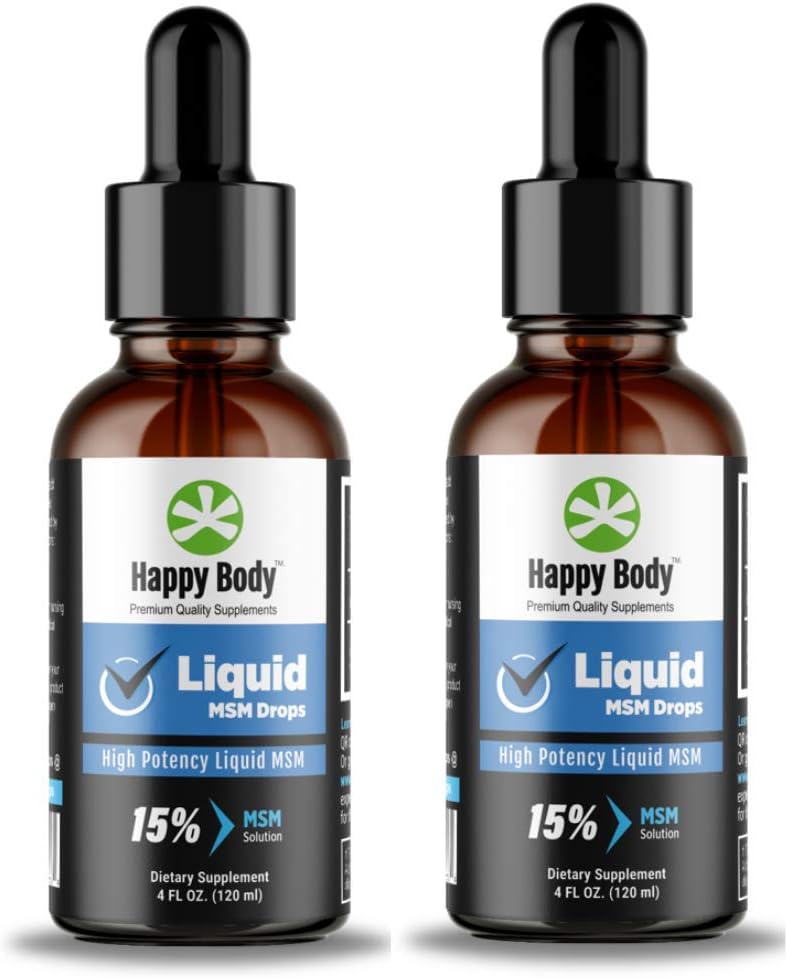 HAPPY BODY Liquid MSM dropper det højeste MSM indhold i et flydende MSM supplement. Ideel til både orale og tematiske applikationer - 1 x 4 fl. oz flaske (2 Pack)