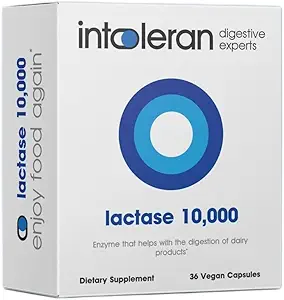 Intoleran lactase 10. 000 fordøjelsesenzymer - 36 Kapsler - 124; Supplement til Lactose Intolerance - 124; Lactase - Enzyme, der hjælper med den største mælk & laktose - 124; High Dosed & Fast Functing