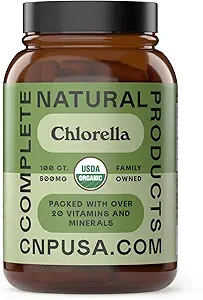 Komplet Natural Products Organic Chlorella Kapsler, 500mg, 100ct, Pure Green Algae Superfood, Detox & immun Support, Vitamin B12 & Chlorophyll Rich, Plant- baseret, Vegan, Non- GMO