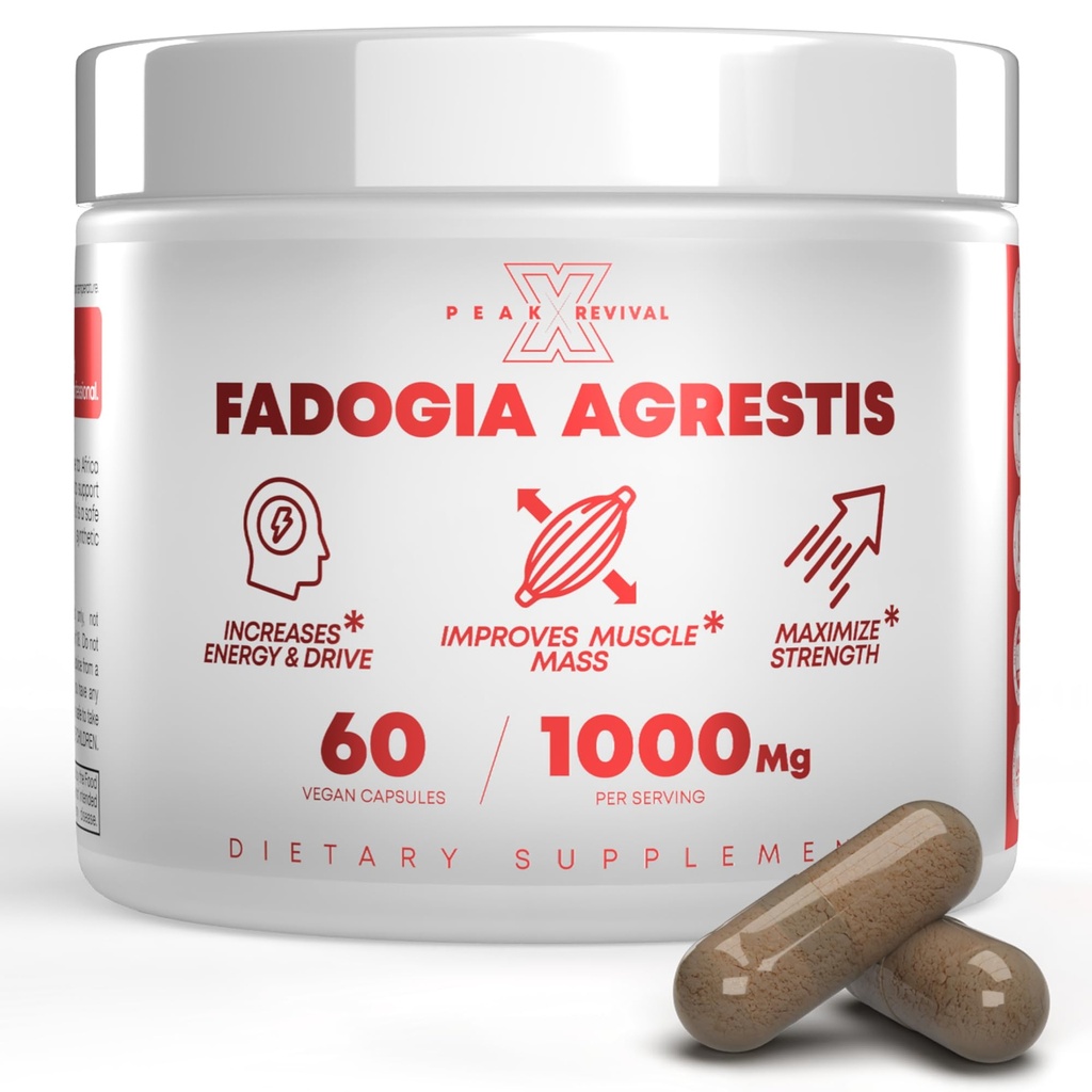 Fadogia Agrestis 1000mg per serveringstillæg - Potent ekstrakt for at øge energi, atletisk ydeevne & muskelmasse - Kosttilskud, Lavet i USA (60 kapsler)