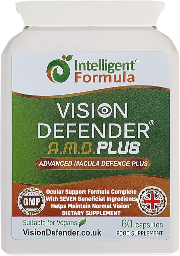 Vision Defender Plus Eye Supplement: AREDS2 Formelvitaminer, Mineraler (Lutein, Zink) Forbedret med Meso-Zeaxanthin til komplet øjne / Øjensyn sundhed pleje & support. 60 Easy- to- Swallow Vegan kapsler