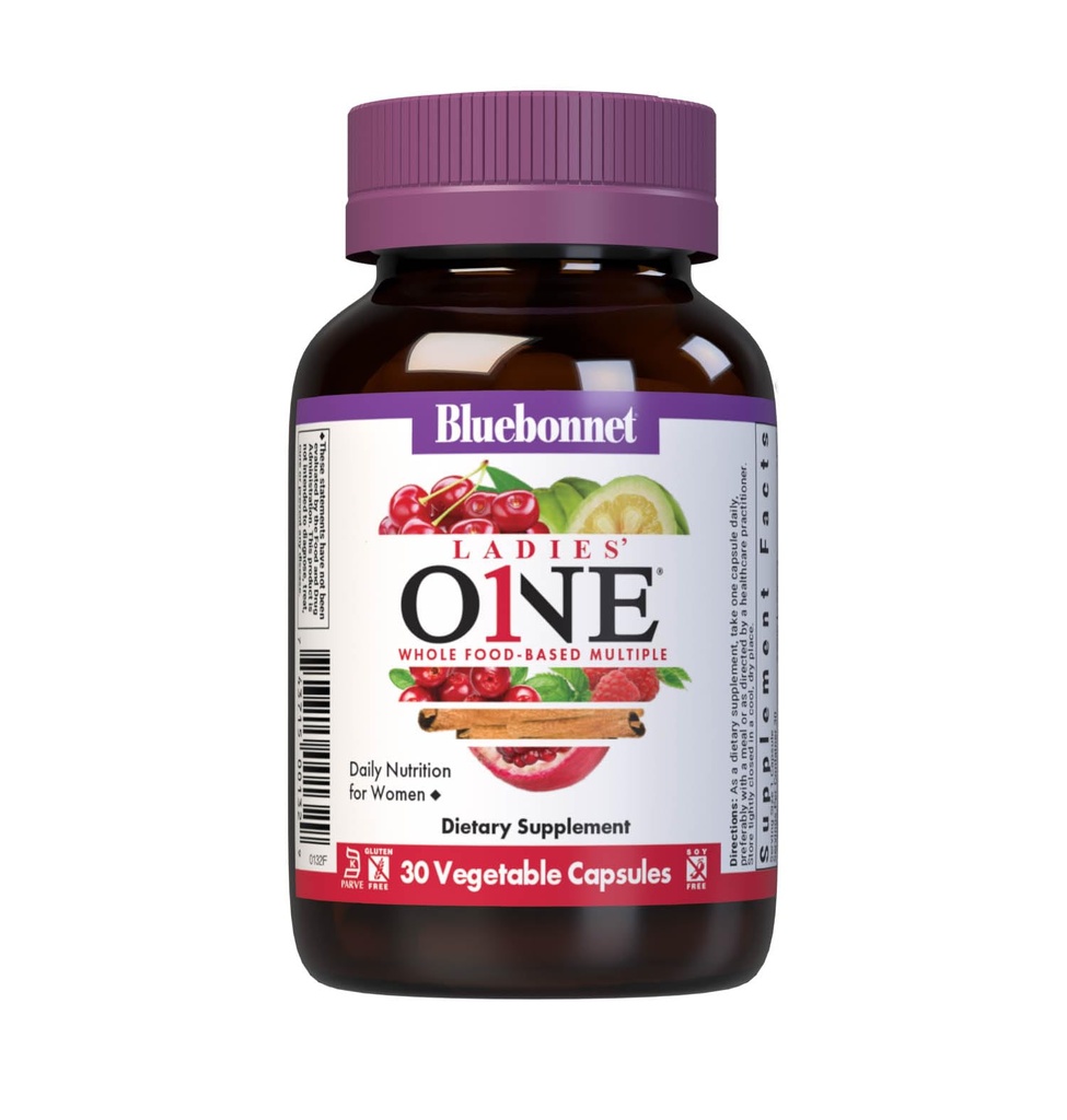 Bluebonnet Nutrition Ladies One Organic Vegetabilsk Capsule, Whole Food Multiple, K2, Energy, Vitality, Non-GMO, Gluten, Soy & Milk Free, Kosher, 1 Måned Supply, Light Grey, 30 Grey