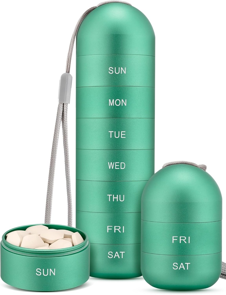 Zannaki Metal Fugt Bevis Weekly Pill Organizer, Stackable Aluminum Alloy BPA Gratis rejse vandreture 7 Dag Pill Box sag Vandtæt og stort kompartment til at holde piller, vitaminer, fiskeolie, kosttilskud