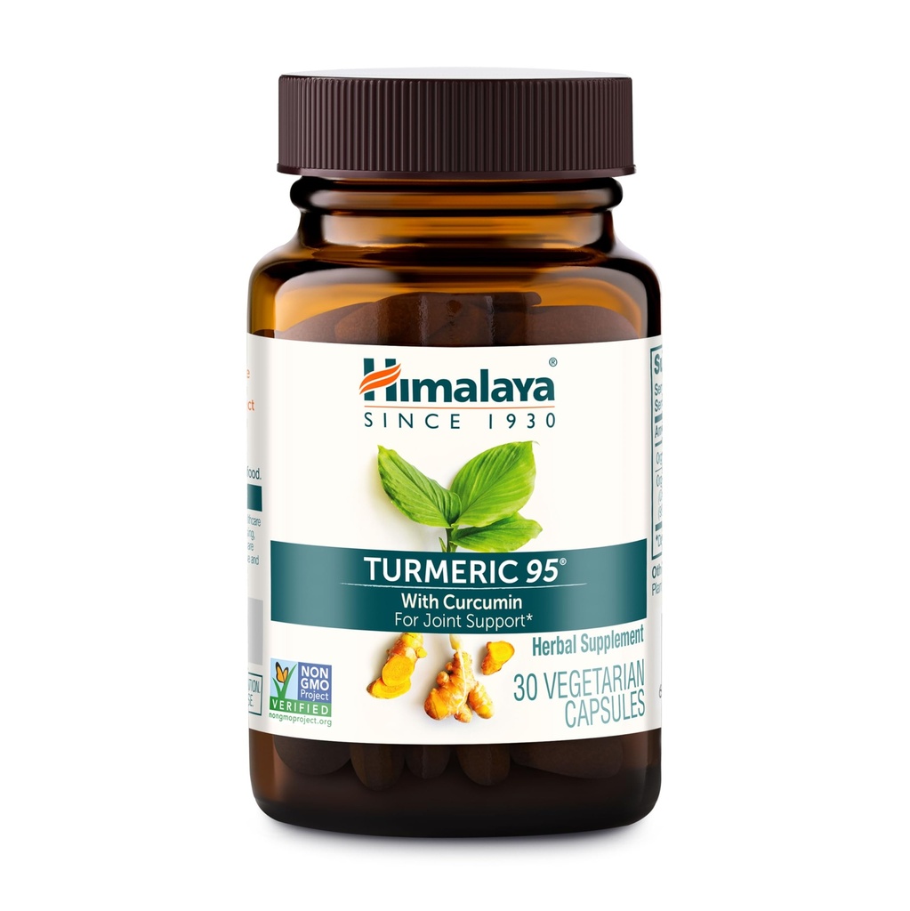Himalaya gurmerisk 95 - Urtetilskud med gurkemeje Curcumin til fælles støtte og mobilitet, 95% Curcuminoider - Vegan, Non- GMO, Gluten Free, 600 mg, 30 kapsler