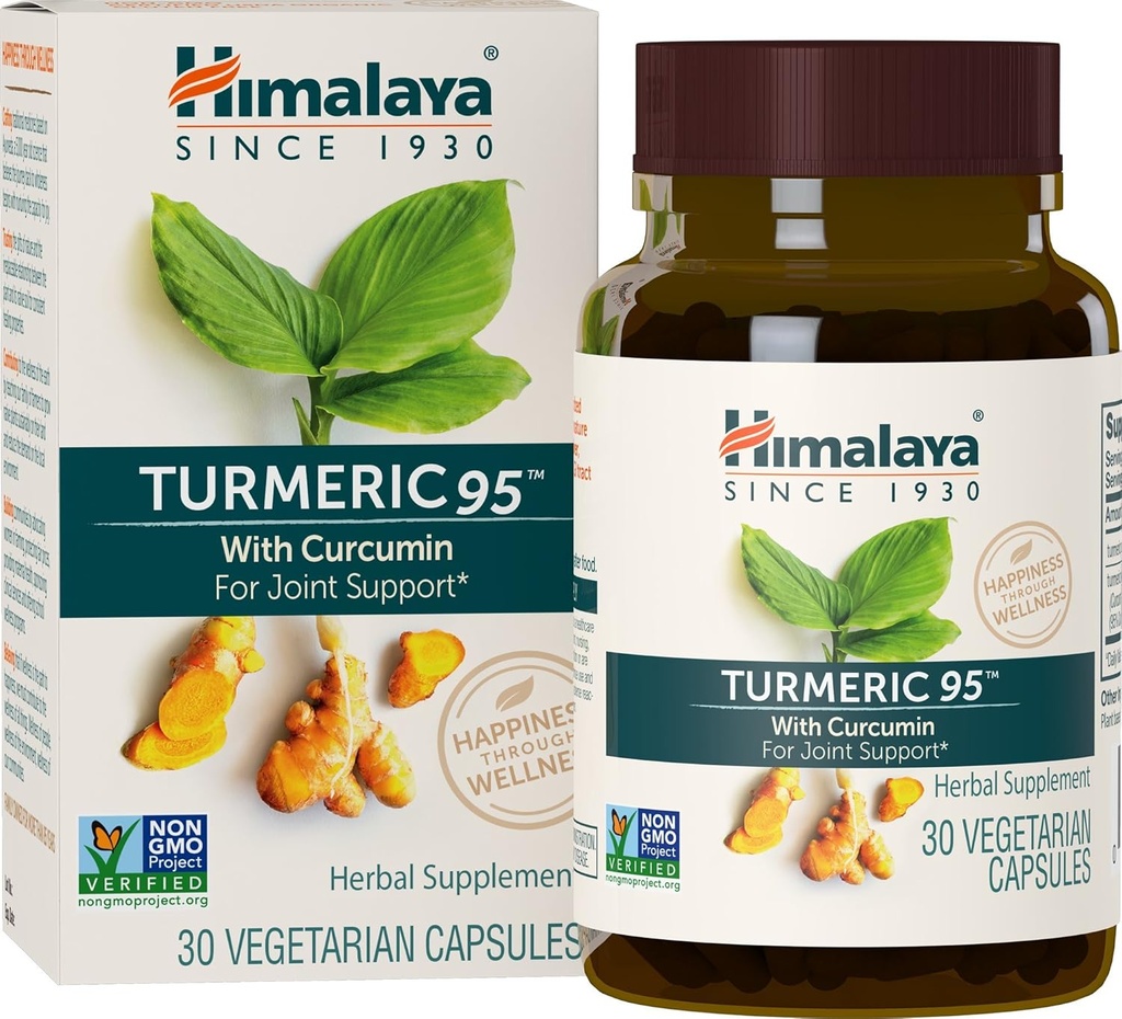 Himalaya gurmerisk 95 - Urtetilskud med gurkemeje Curcumin til fælles støtte og mobilitet, 95% Curcuminoider - Vegan, Non- GMO, Gluten Free, 600 mg, 30 kapsler