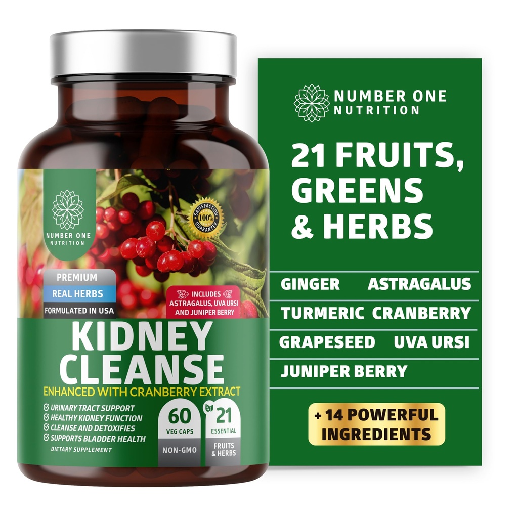 N1N Premium Nyre rense [21 Potent Urter] til Urinary Tract & Bstige Control, Natural Nyre Support med Cranberry Extract, Astragalus og Uva Ursi Leaf, 60 Veg Caps