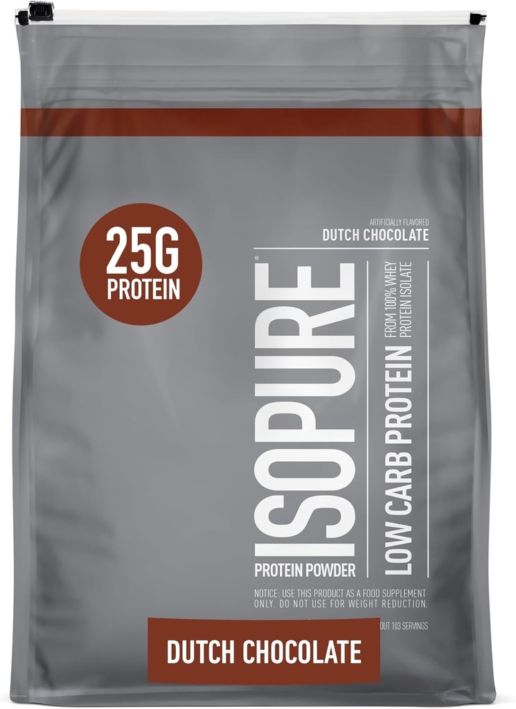 Isopure Low Carb 100% Pure Whey Isolate Protein Powder, Lactose Free, Gluten Free, Med vitaminer, hollandsk chokolade, 25g Protein Per Servering, 7,5 Lbs, 103 Servering (Packaging May Vary)
