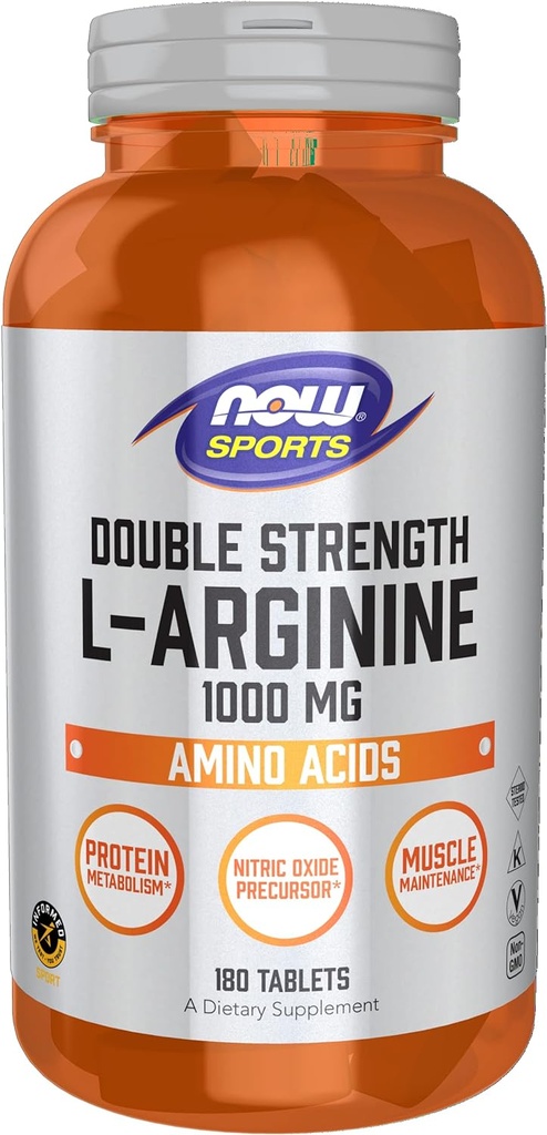 Now Foods Sports Nutrition, L- arginin Double Strength 1000mg, Nitrooxide Precursor, Aminosyrer, 180 tabletter