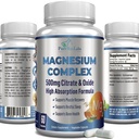 Høj Absorption Magnesium Citrate Complex 500 mg Magnesium Citrate & Oxide - Understøtter rolig søvn, muskelkramper Relief, Muscle Recovery, sunde tænder & knogler, ikke-GMO - 60 vegetabilske kapsler