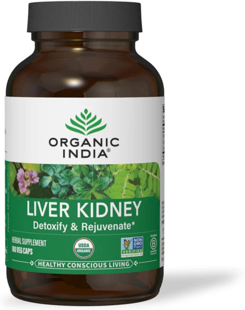 ORGANISK INDIA Lever og Nyre Rengøring Detox Reparation - Urtetilskud - Rense & forynge, Understøtter sund lever & Nyre funktion, Vegan, USDA Certified Organic, non-GMO - 180 Kapsler