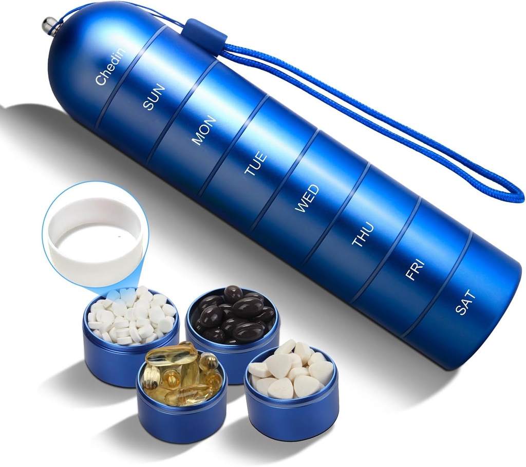 Ugentlig Pill Organizer, 7 dages ekstra stor kapacitet Pill Box Case, Pill Holder Container, Vandtæt og stort Segment for Holding Kosttilskud, Vitaminer, Fish Oil og Medicin (blå)