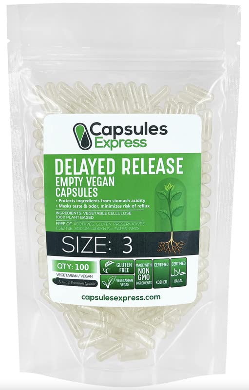 XPRS Nutra Delayed Release Størrelse 3 Tomme kapsler - 100 Tomme Veganske kapsler - Vegetariske piller selv Vegetabilske Kapsler Fyldning - Veggie Gel Caps til Do- It- Yourself Kosttilskud