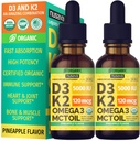 (2 Pack) Organic Vitamin D3 K2 dråber med MCT Oil Omega 3, Maksimum Styrke Vitamin D Væske 5000 IE, Ingen Fylder, Non- GMO Væske D3 til Hurtigere Absorption og immunforsvar (Ananas, 2 Fl Oz)