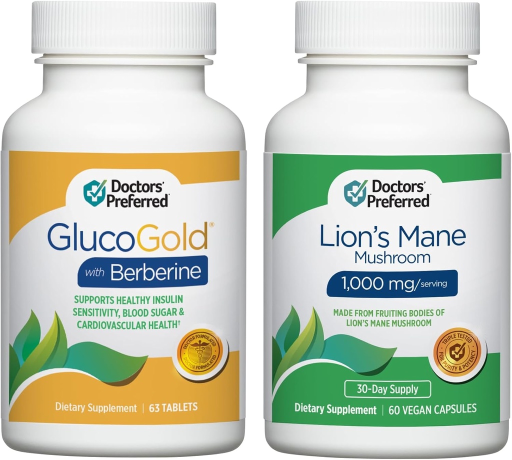 DOCTORS 'TILBEREDT GlucoGold med 1500 mg per dag Berberine & Lions Mane Mushroom supplement