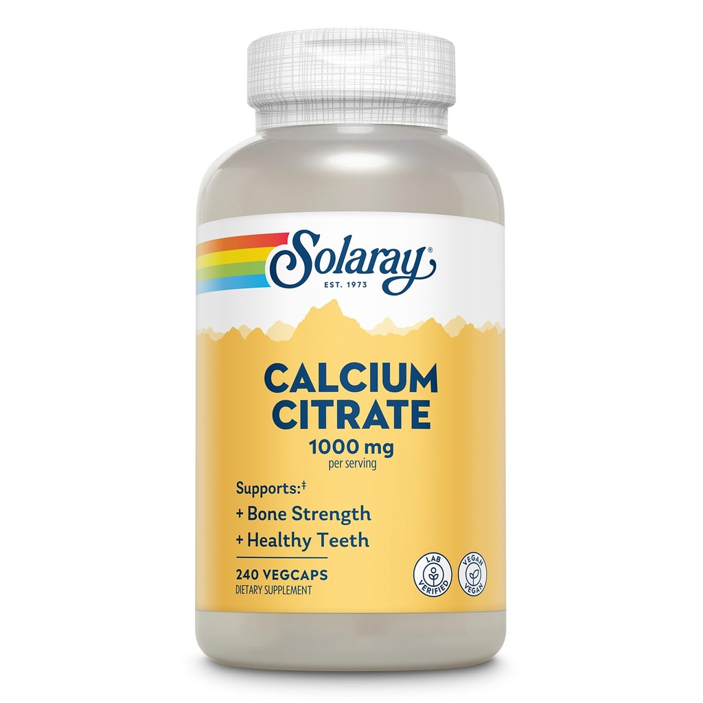 Solaray Calcium Citrate 1000mg - Chelated Calcium Supplement - Understøtter Knoglestyrke og sunde tænder - Let at hive - 60- dag garanti, Vegan - 60 Servere, 240 VegCaps