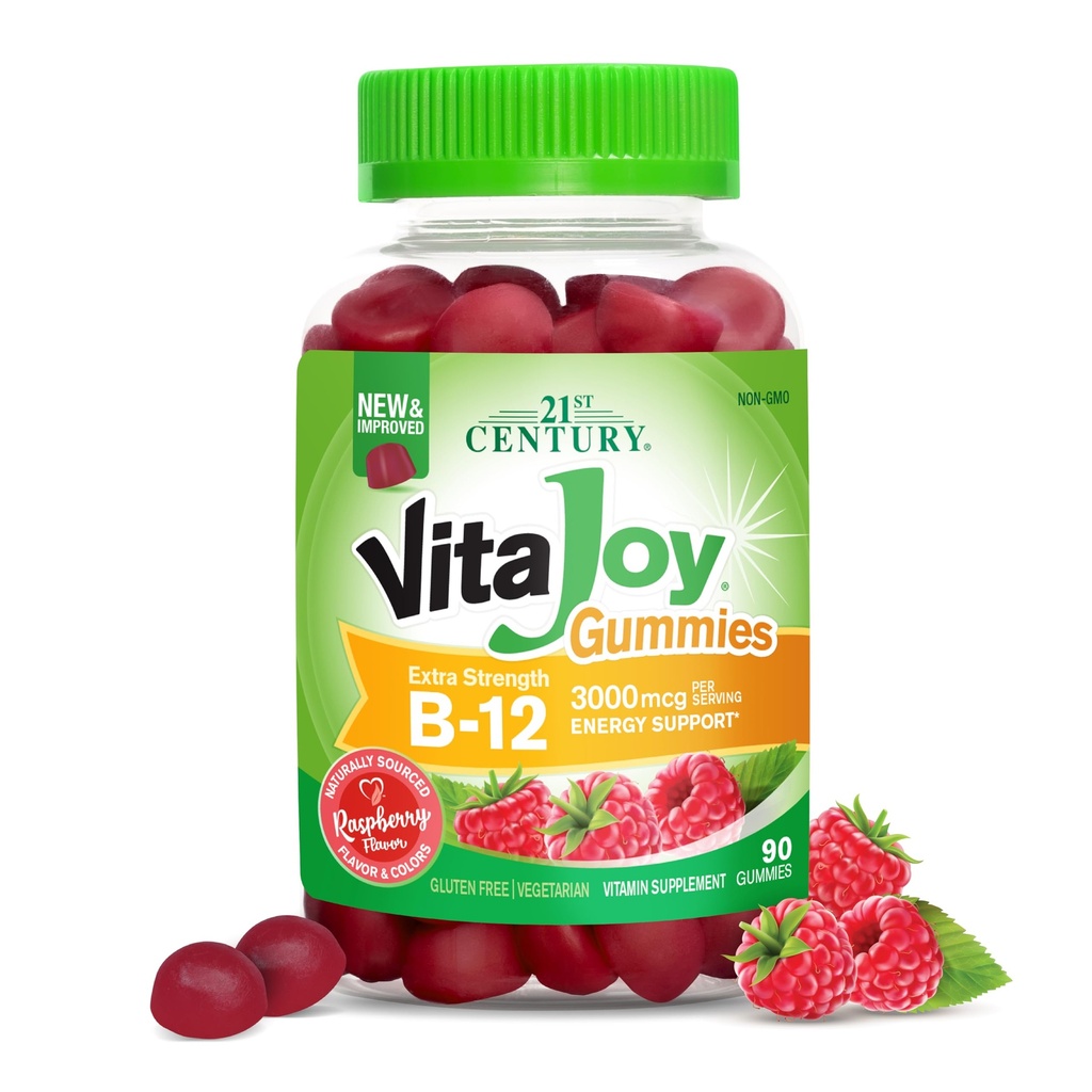 21st Century Extra Strength Vitamin B12 Gummies 3000 mcg, Energy & Nerve Support, Vegan & Gluten Free, Raspberry, 90 Count