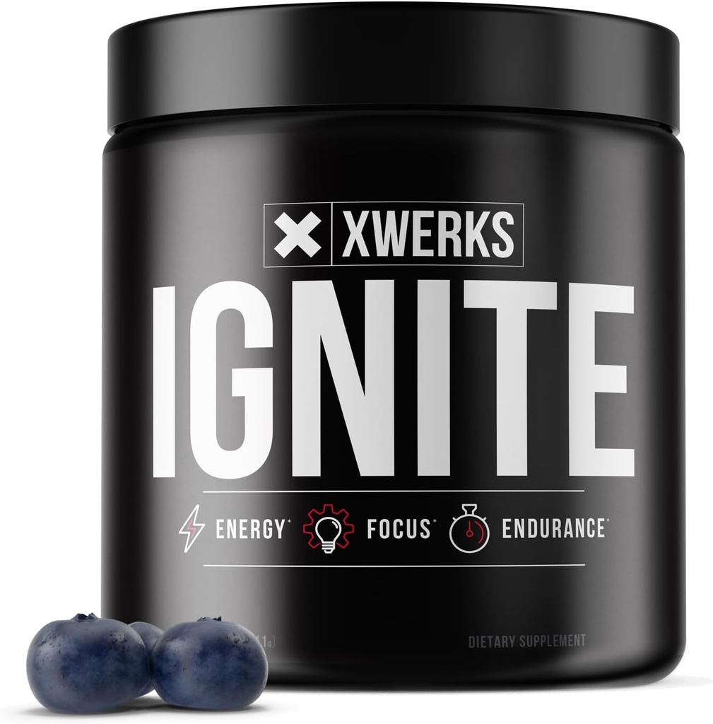 Xwerks Izite Blue Razz Pre Workout Powder, Natural Keto Pre Workout for kvinder og mænd med eksplosiv energi, Gluten Free Blend for Endurance og Stamina, 150mg Koffein, 30 Servere