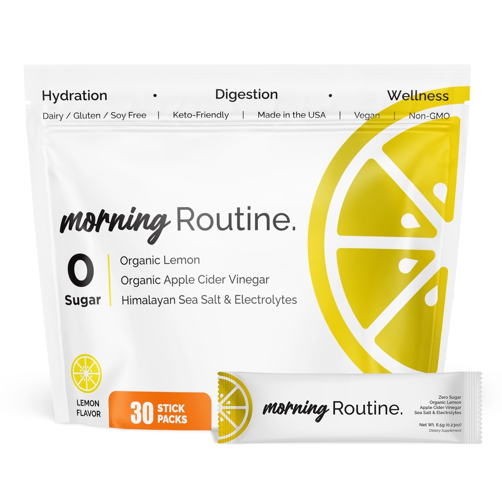 ROUTINE Morning Daily Hydration against 124; Electrolyte Powder Packets with Apple Cider Vingam, Lemon, and Sea Salt Stainless 124; Keto & Paleo- Friendly Electrolyte Drink Mix (30 Pack)